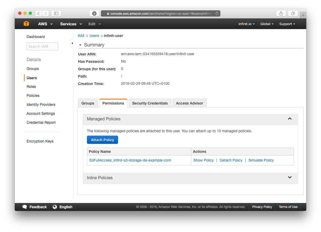 AWS Management Console attach policy to user